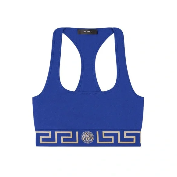 Versace Greca Border sports bra in blue - Picture 2 of 7